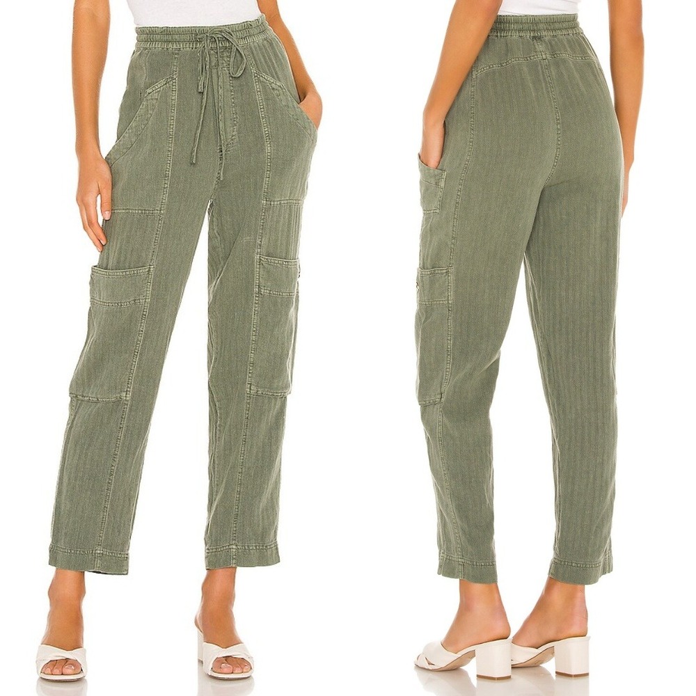 Free People | Feelin Good Cargo‎ Linen-Cotton Blend Wide Leg Joggers in Green